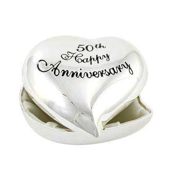 Wedding 50Th Heart Keepsake Box  -  One Figurine 1.50 Inches -  Silver Happy Anniversary  -  19668  -  Metal  -  Silver