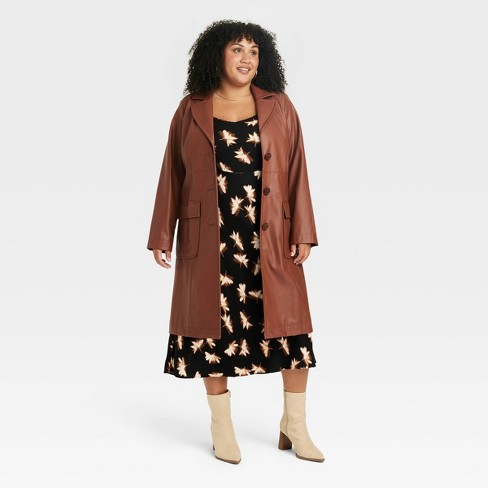 Women's Faux Leather Trench Coat - Ava & Viv™ Brown 4x : Target
