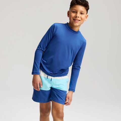 Cat & Jack Boys' Colorblock Swim Trunks - Cat & Jack™ Blue/Aqua/Cream S