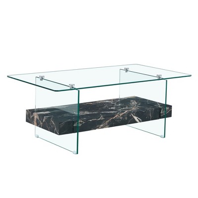 NicBex Modern 43.3" Rectangle Coffee Table with 2 Tier Storage and Tempered Glass Legs for Living Room