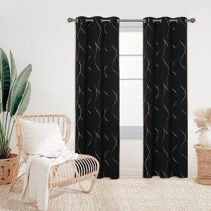Deconovo Gold Line 52 Width Curtain Panel Pair (2 Panel) - 1 of 4