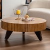 Sapphtopaz 35.4" Wood Retro Coffee Table with Groove Design Round Center Table with 3 Wood Legs Living Room Table Coffee Bar for Living Room - 3 of 4