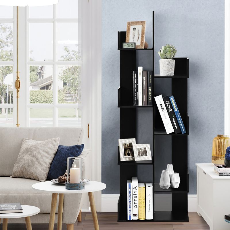 Costway 8-Tier Bookshelf Bookcase w/8 Open Compartments Space-Saving Storage Rack White/Black, 2 of 11