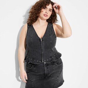 Women's Studded Denim Vest Top - Wild Fable™ Black Wash - 1 of 3