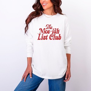 The Nice-ish List Club Distressed - Women's Garment Dyed Long Sleeve Graphic T-Shirt - 1 of 3