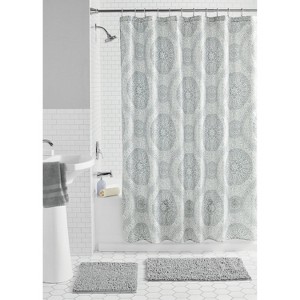 LunaLulinlk Medallion 15-Piece Medallion Polyester Shower Curtain Set, Silver - 1 of 4