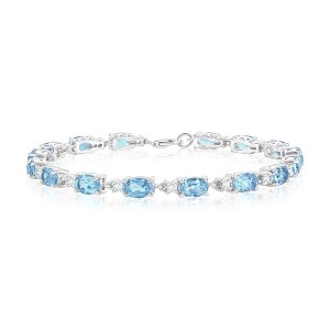 Simona Sterling Silver, Oval Gem & White Topaz Bracelet - Sky Blue Topaz - Blue - 7.5 Inch - 1 of 2
