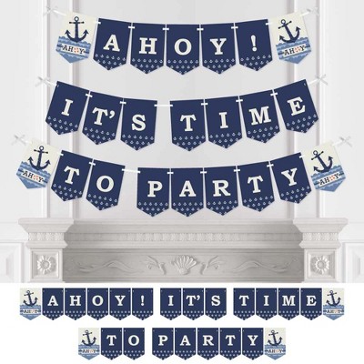Big Dot of Happiness Ahoy - Nautical - Baby Shower or Birthday Party Bunting Banner - Party Decorations - Ahoy It's Time to Party