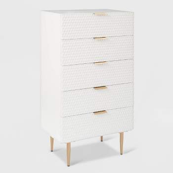 Jolie 5 Drawer Tallboy Dresser White - Adore Decor