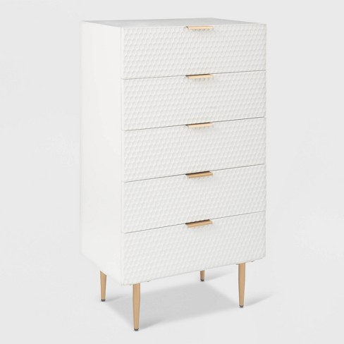 Jolie 5 Drawer Tallboy Dresser White, 50 Inch Long White Dresser