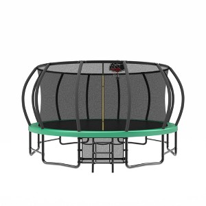 Jump Into Fun 15 FT Pumpkin Style Big Trampoline With Basketball Hoop Ladder Enclosure Net And Anti Rust Coating Easy To Install For Kids & Adults - 1 of 4