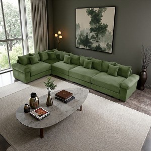 154.6" Corduroy Cloud L-Shaped Modular Sectional Sofa with Thick Cushions & Wide Armrests - 1 of 4