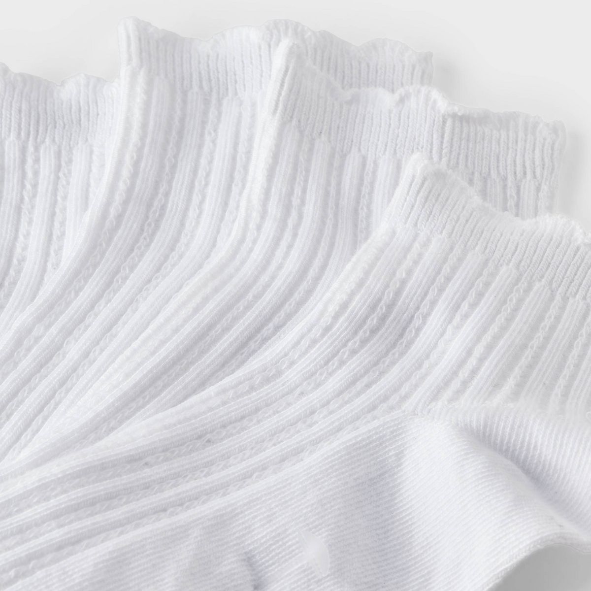 Girls' 6pk Pointelle Texture Scallop Edge Ankle Dress Socks - Cat & Jack™ White - thumbnail 3