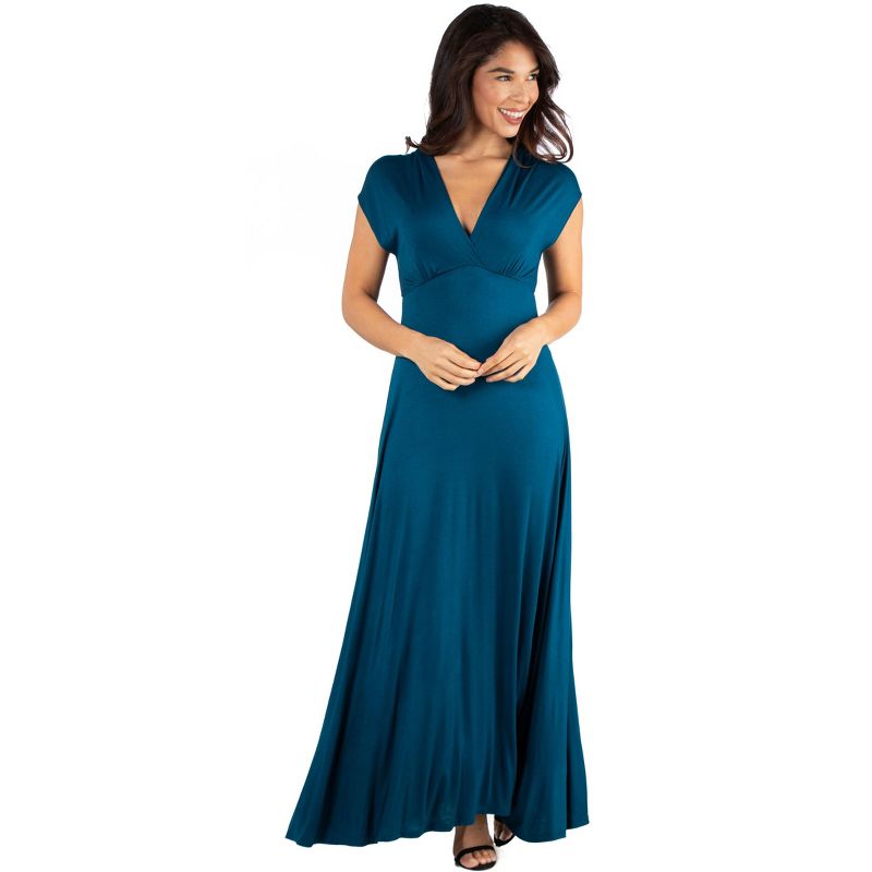 24seven Comfort Apparel Womens Cap Sleeve V Neck Maxi Dress, 1 of 6