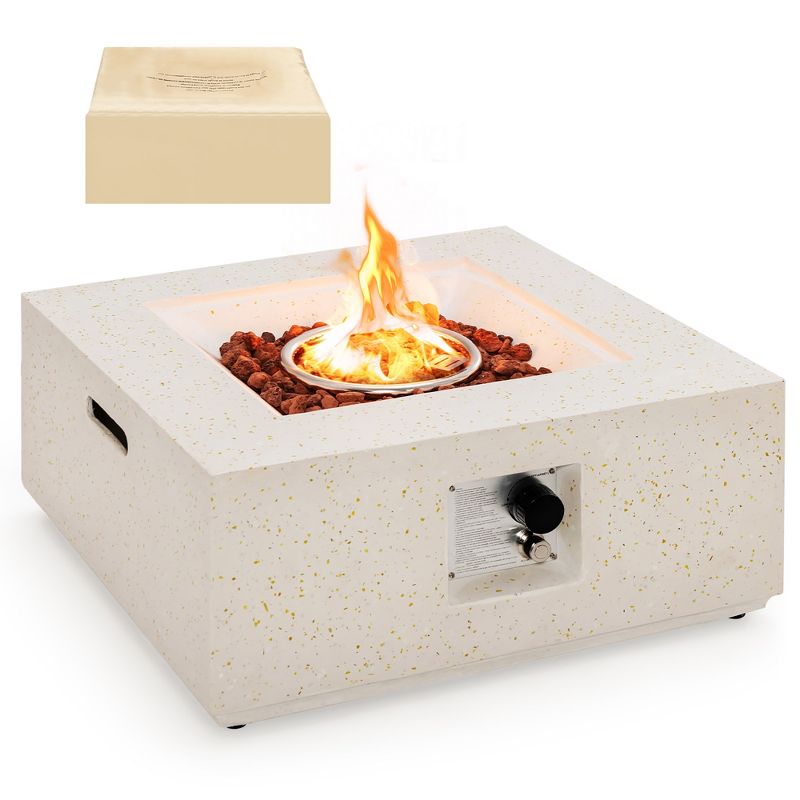 Costway 28'' Terrazzo Fire Pit Table 40,000 BTU Square Propane Gas Fire Pit with PVC Cover, 2 of 11