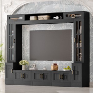 98.4'' Entertainment Center for 80 Inch TV, Modern Wall Unit TV Stand with Glass Doors and Storage Cabinets for Living Room-3irtyhousy - 1 of 4