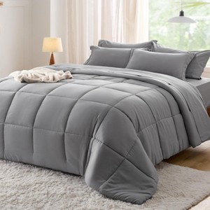 5-7 Pcs Comforter Set - Solid Bed in a Bag with Comforter, Sheets, Pillowcases & Shams - 1 of 4