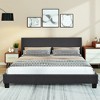 Costway Queen Upholstered Platform Bed Frame with Linen/PU Headboard Wood Slat Gray/Black - 4 of 4