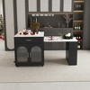 80" Expandable Kitchen Island with Marble-Grain Top, Power Outlets, Storage Cabinet & Dining Table Extension-- Frevyn - 3 of 4