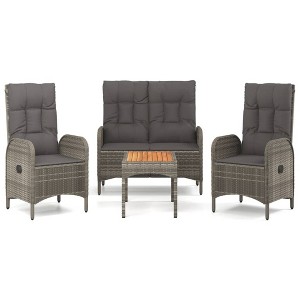vidaXL Patio Dining Set Outdoor Table and Chair with Cushions Poly Rattan - Gray Bench + 2x Chair + Table - 1 of 4