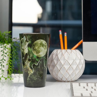 Ceramic Wolf Pack Howling at Moon 16oz Pint Glass