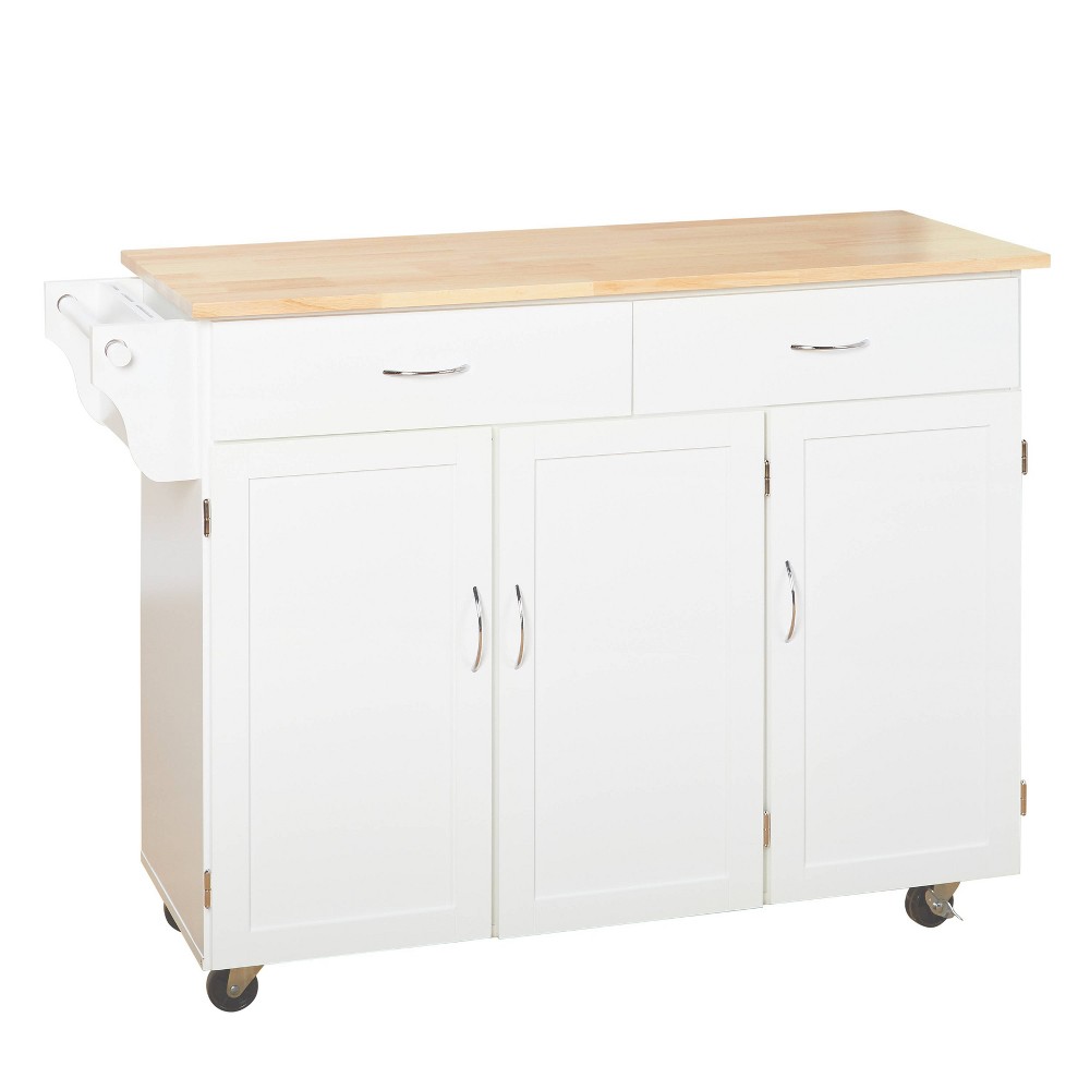 Extra Large Kitchen Cart with Wood Top White Buylateral
