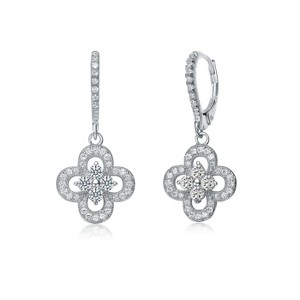 Guili Radiant Blossom & Rosette Glow Cubic Zirconia Sterling Silver Earrings, Rhodium & Rose Gold Plated, Micro Pave for Timeless Elegance and Shine - 1 of 3