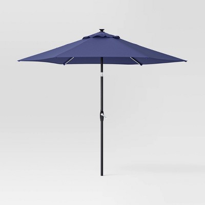 9' Round Solar Outdoor Patio Market Umbrella with Black Pole - Threshold™