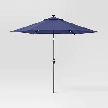 9' Round Solar Outdoor Patio Market Umbrella with Black Pole - Threshold™