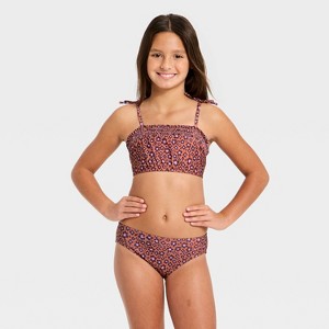 Girls' Animal Ditsy Leopard Spot Bikini Set - Cat & Jack™ Brown - 1 of 3