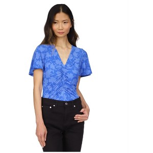 Michael Kors Womens Printed Ruched Flutter Sleeve Floral Pullover Blouse - 1 of 1