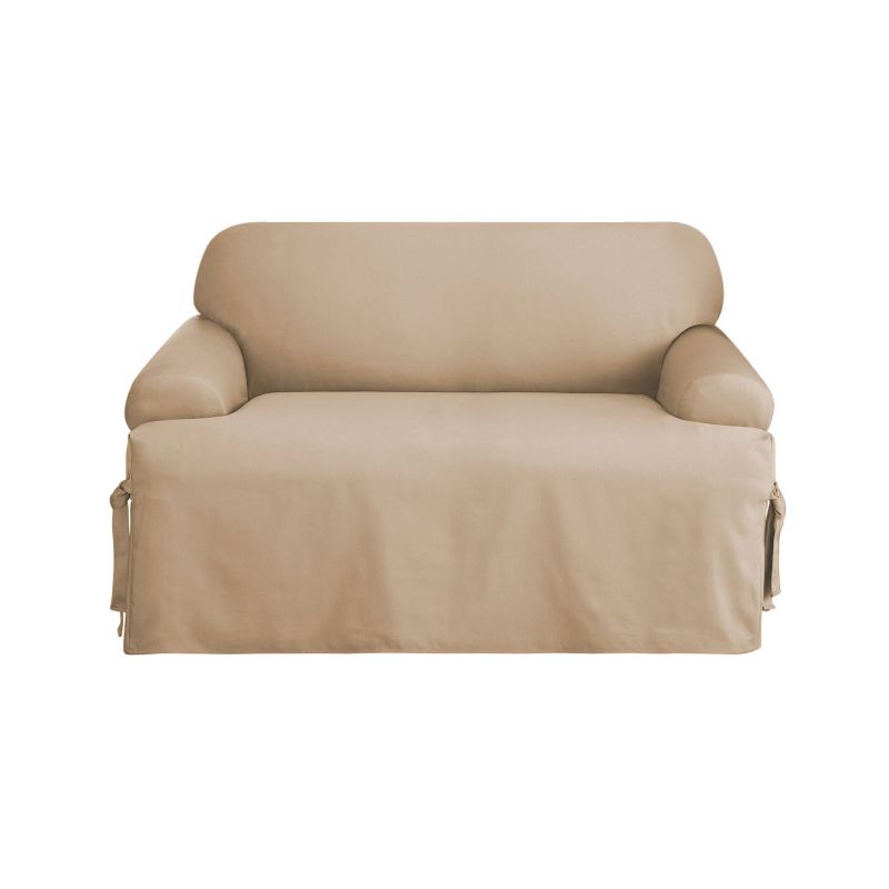 Duck T Cushion Loveseat Slipcover Tan - Sure Fit, 2 of 5