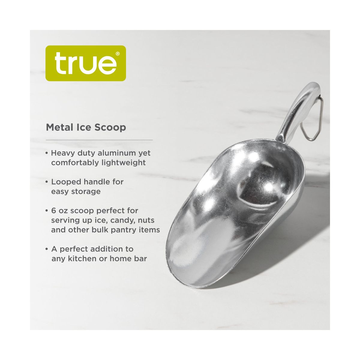 True Heavy Duty Metal Ice Scoop for Freezer, Professional Grade Aluminum Ice Scooper for Cocktails Birthday Wedding Party, Home Bar, 6 oz Set of 1 - thumbnail 2
