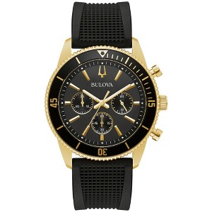 Bulova Men's Sport 6-Hand Chronograph Quartz Watch with Black Silicone Strap, Gold Tone 42mm - 1 of 4