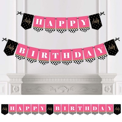 Big Dot of Happiness Chic 60th Birthday - Pink, Black and Gold - Birthday Party Bunting Banner - 60th Party Decorations - Happy Birthday