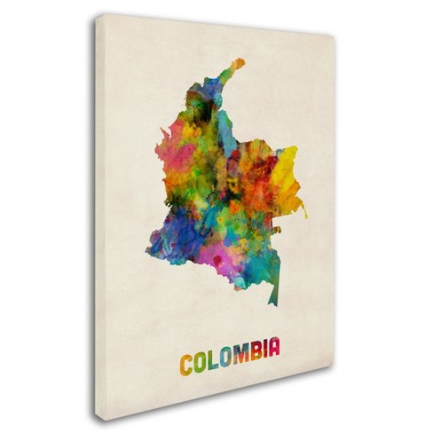 Michael Tompsett 'Colombia Watercolor Map' Canvas Art - image 1 of 3