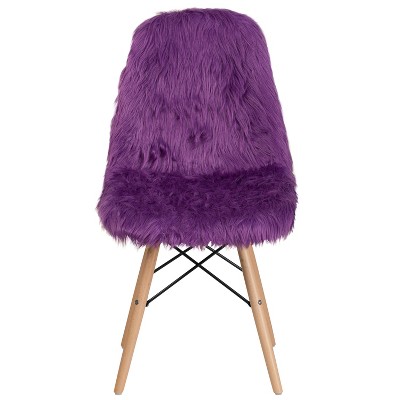 Purple Faux Fur and Beechwood Accent Chair with Metal Bracing