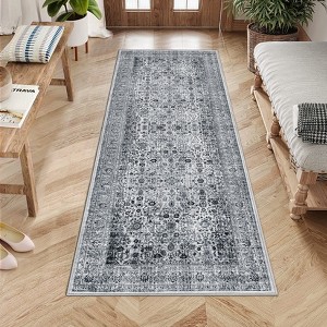 Boho Print Washable Rugs Non Slip Low Pile Vintage Floral Traditional Carpet for Living Room - 1 of 4
