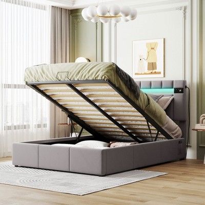 Upholstered Full Size Bed With Led Light, Bluetooth Player And Usb ...