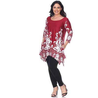 Women's Plus Size Scoop Neck Printed Yanette Tunic Top - White Mark