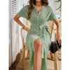 Women V-neck Button Down Dresses Short Sleeve Midi Shirt Dress with Belt - 4 of 4