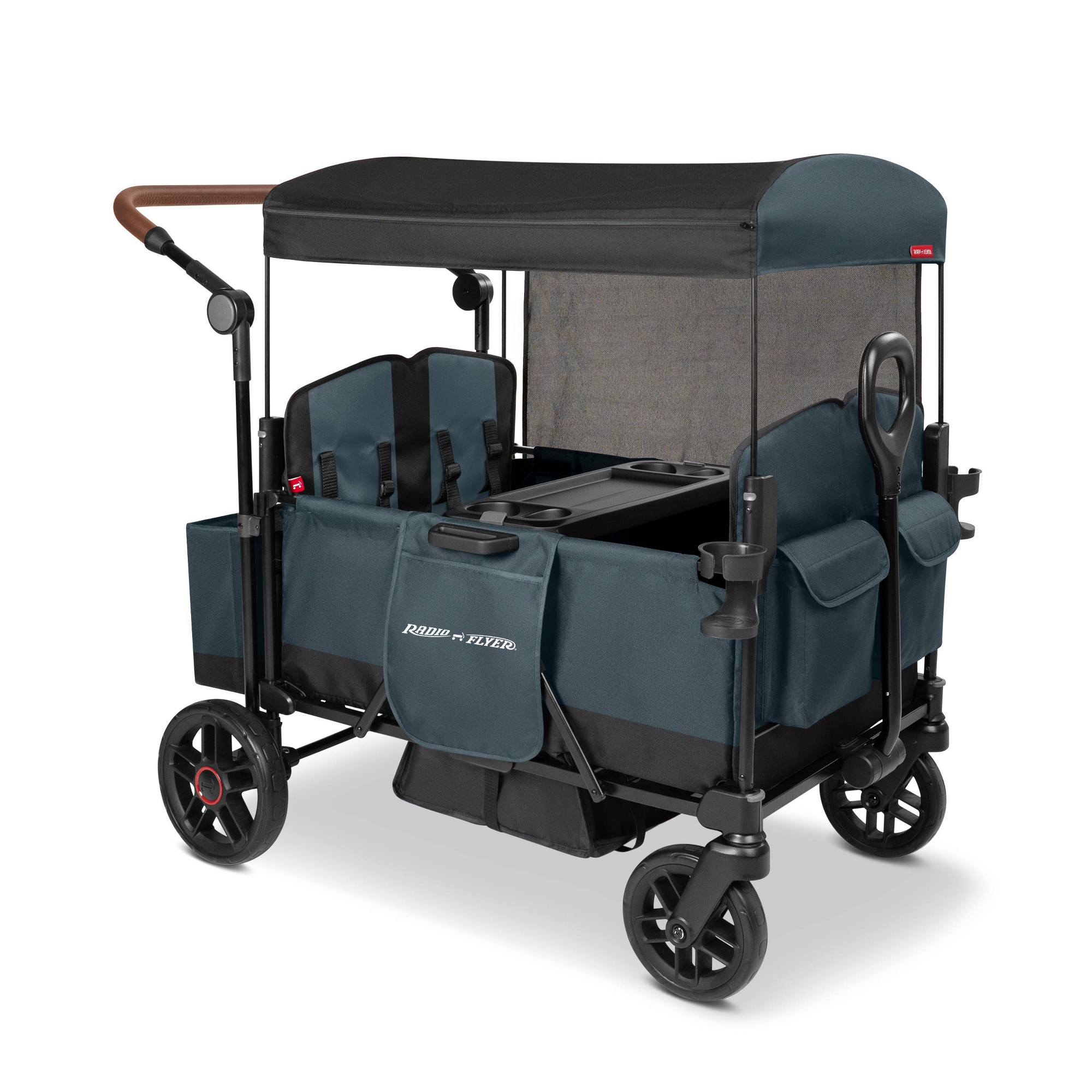 Radio Flyer Pathfinder+ Quad 4 Seat Stroller Wagon - Steel Gray: All-Terrain Tires, Adjustable Harness, EVA Wheels, Foot Operated Brake