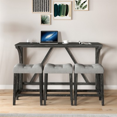Bar Table Set With Power Socket, Bar Table And Chair Set, 4 Piece Dining Table Set, Industrial Breakfast Table Set