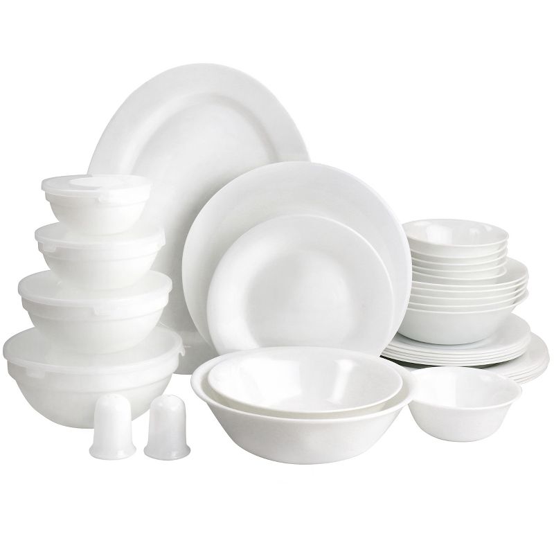 Gibson Ultra 36 Piece Tempered Opal Glass Combo Dinnerware Set in White, 1 of 9