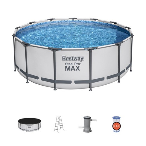 Bestway Steel Pro MAX 13 Foot x 48 Inch Round Metal Frame Above Ground Outdoor Swimming Pool Set with 1,000 Filter Pump, Ladder, and Cover - image 1 of 4