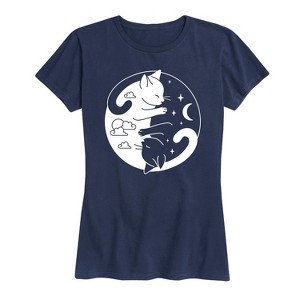 Women's - Instant Message - Sun and Moon Cats Short Sleeve Graphic T-Shirt - 1 of 4