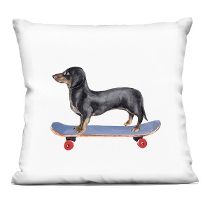 Stupell Industries Dachshund Pet Dog on Blue Skateboard Indoor Decorative Throw Pillow, 18 x 18 - 1 of 3