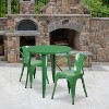 Emma and Oliver Commercial 30" Round Green Metal Indoor-Outdoor Table Set with 2 Arm Chairs - 2 of 4