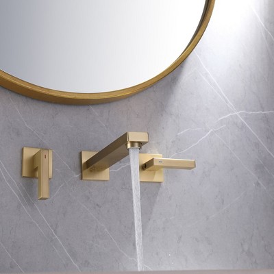 Brushed Gold Wall-Mount 2-Handle Bathroom Faucet