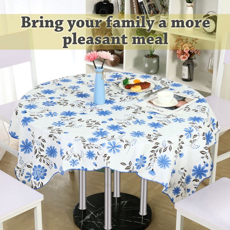 53"x53" Vinyl Water Oil Resistant Printed Tablecloths Blue Flower - PiccoCasa, 3 of 5